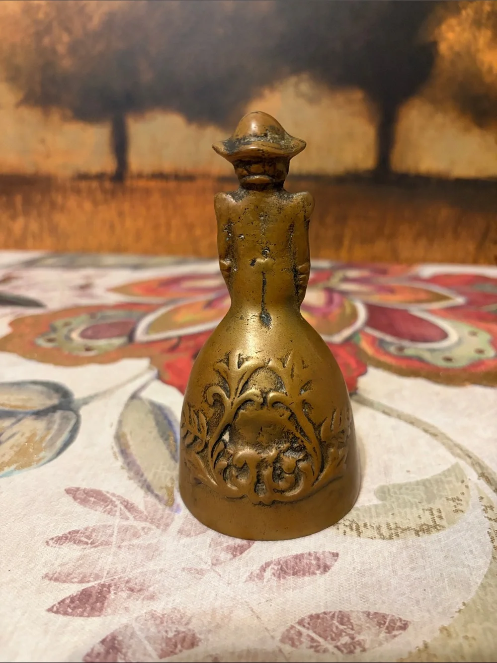 Brass Decorative Colonial Bell with Floral Detailing